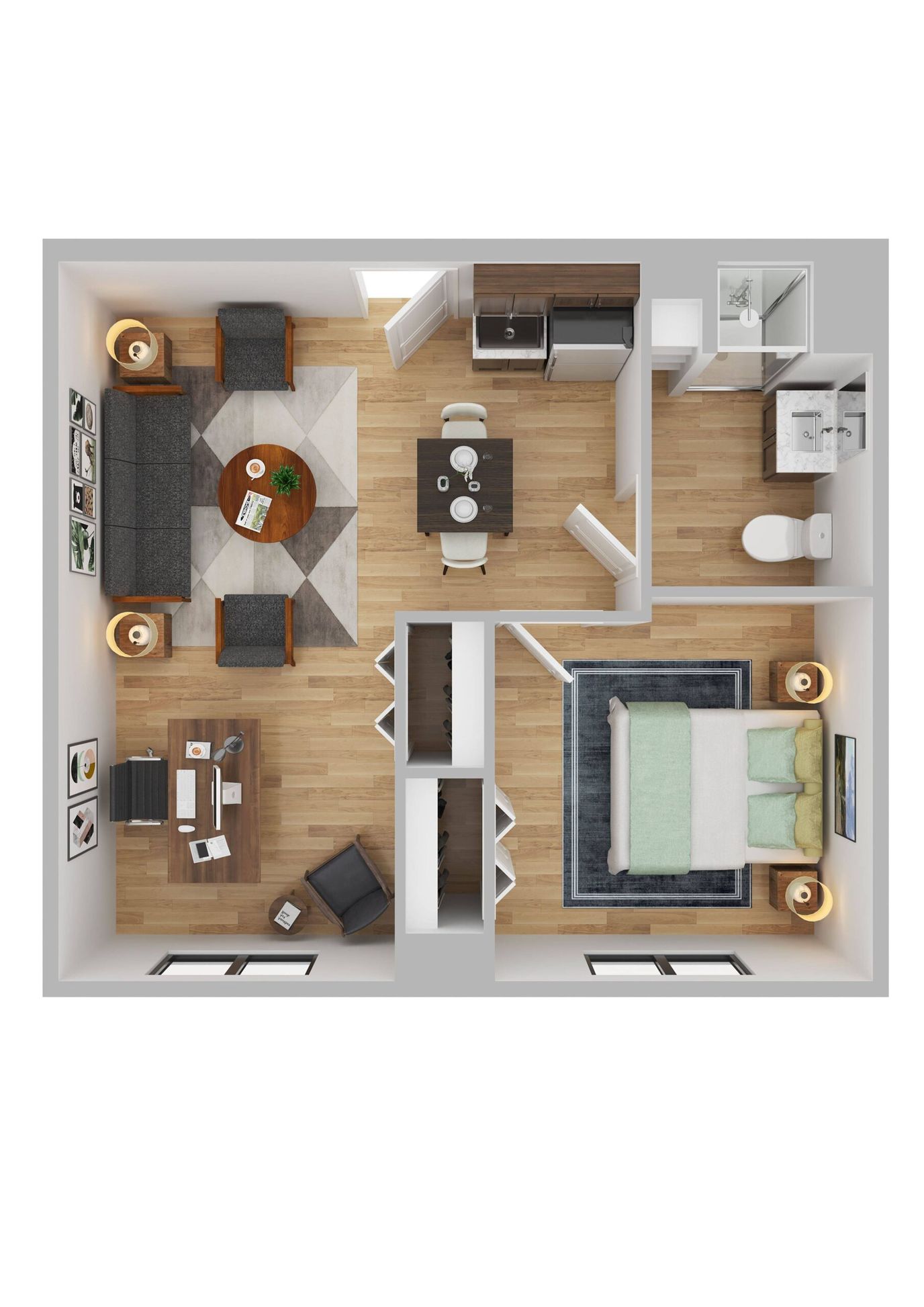 Aerial view of a facility's room layout