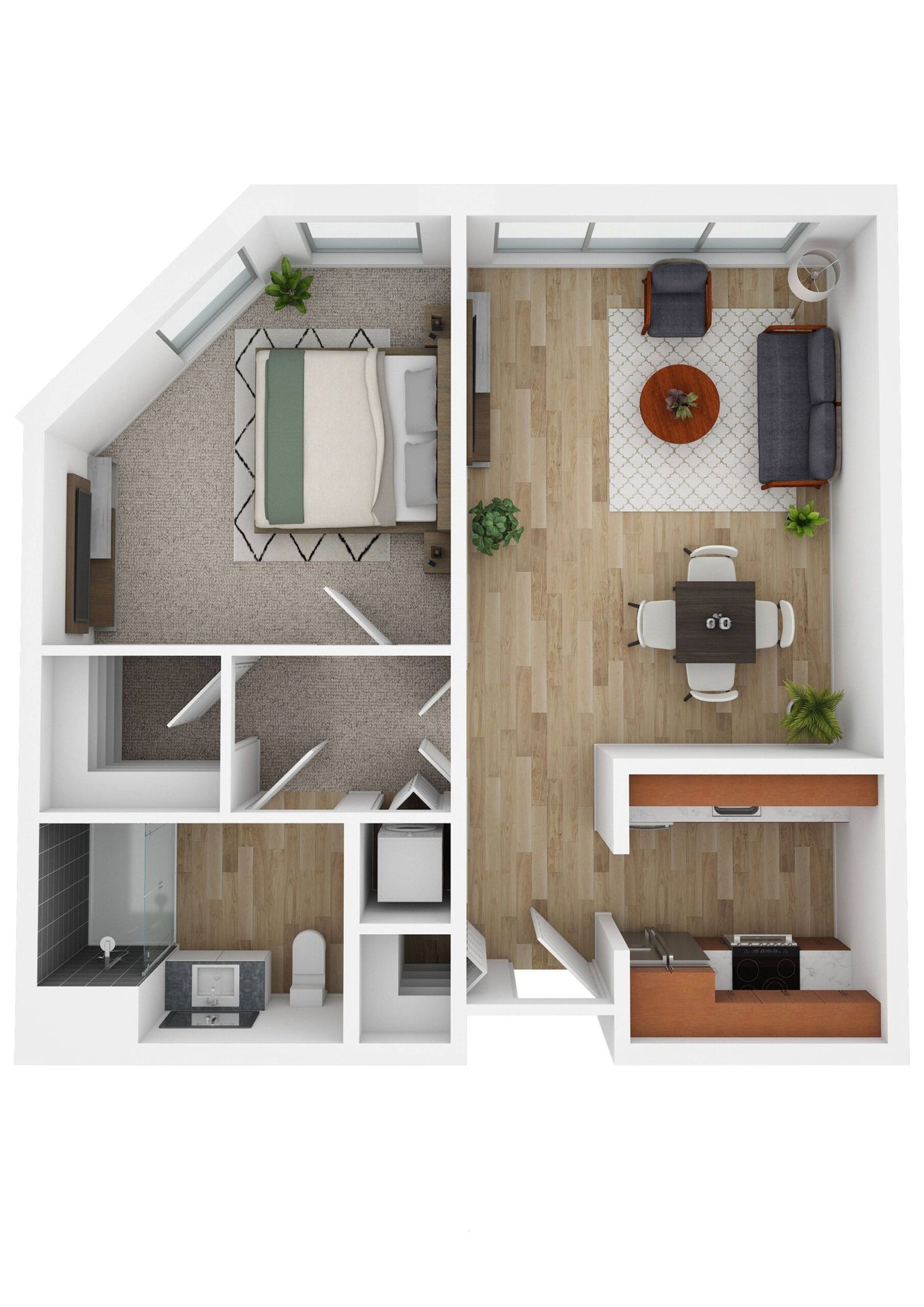 A floor plan of a resident suite in a nursing facility