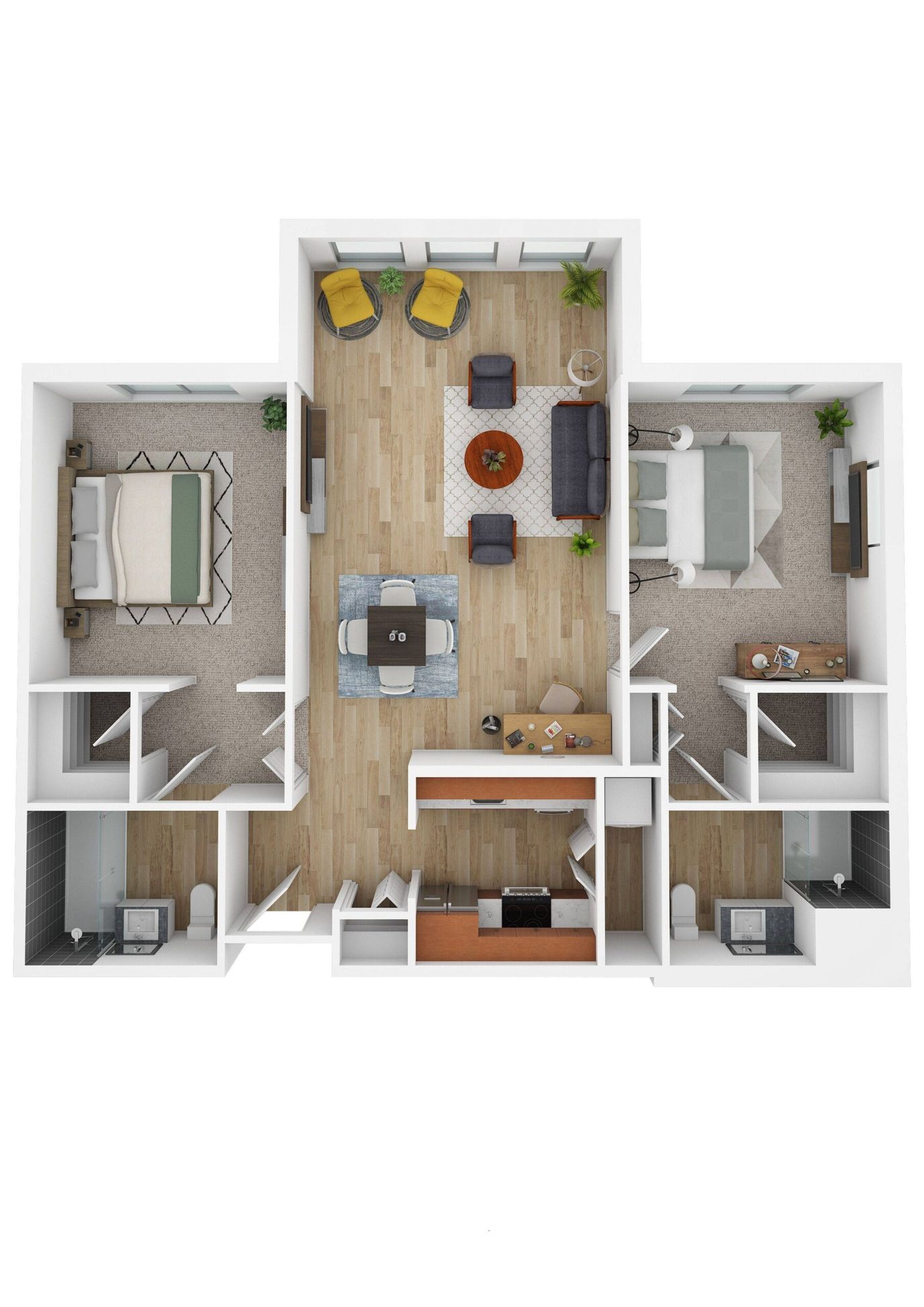 Floor plan of a two-bedroom apartment layout