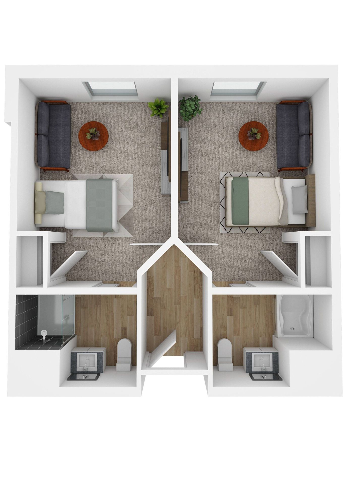 Architectural floor plan of a shared living unit