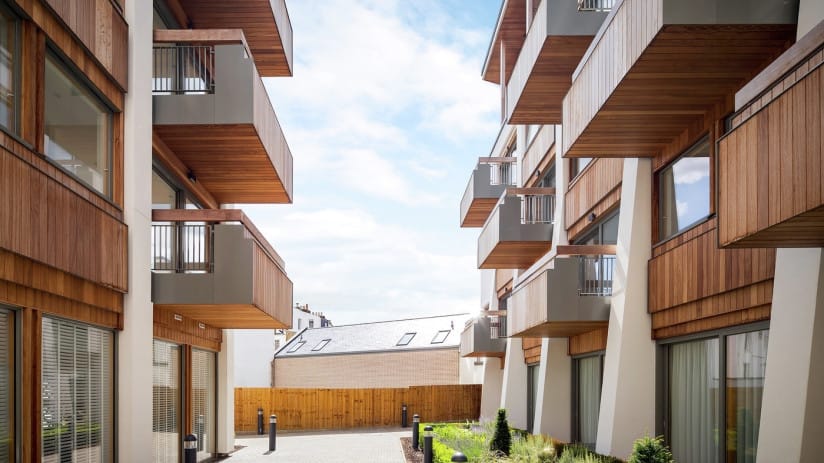Contemporary building exterior with balconies