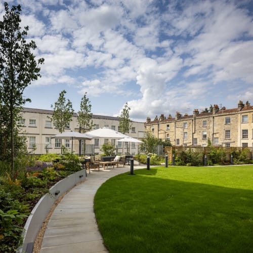 A beautifully landscaped garden at the facility