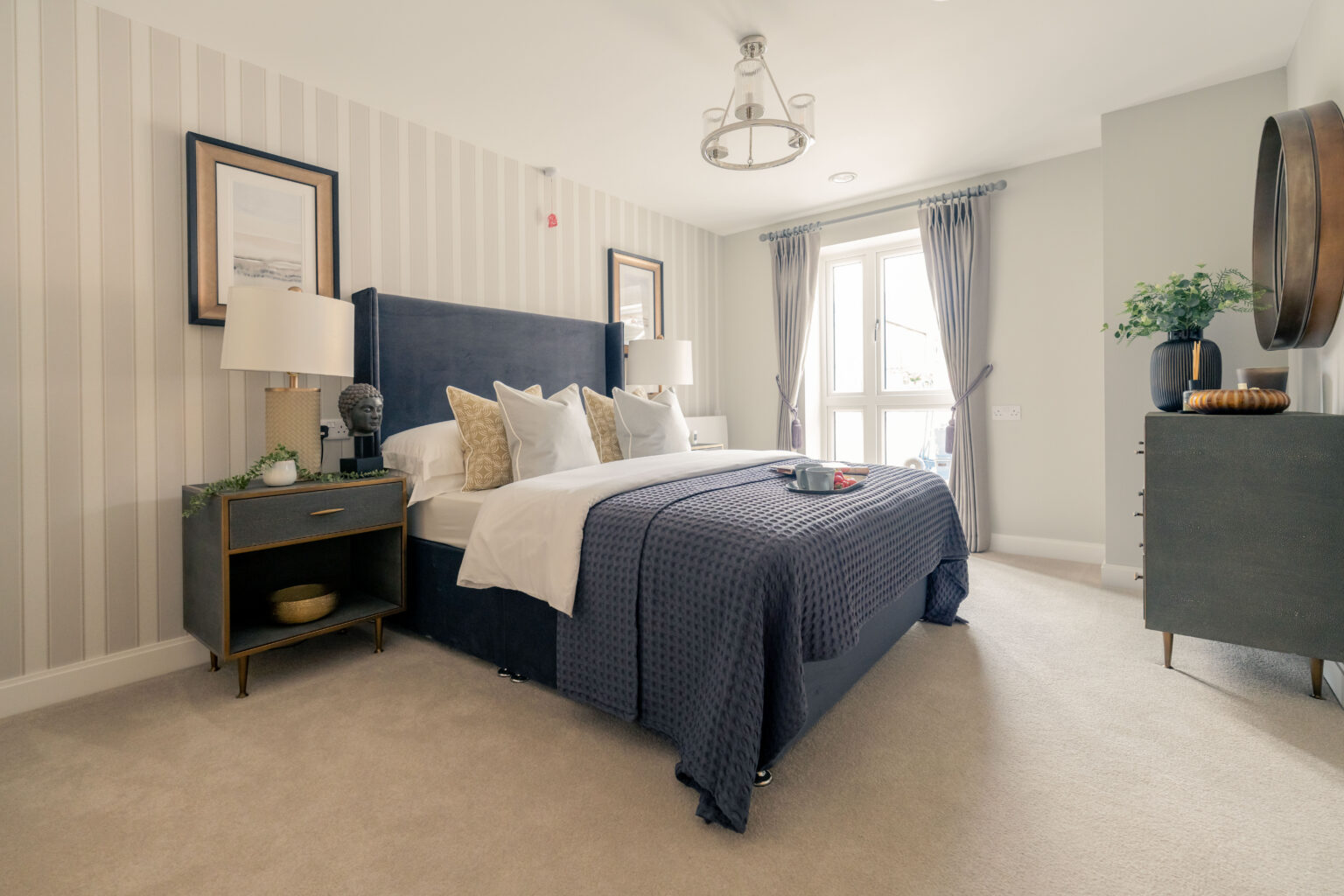 Cozy bedroom with modern decor.