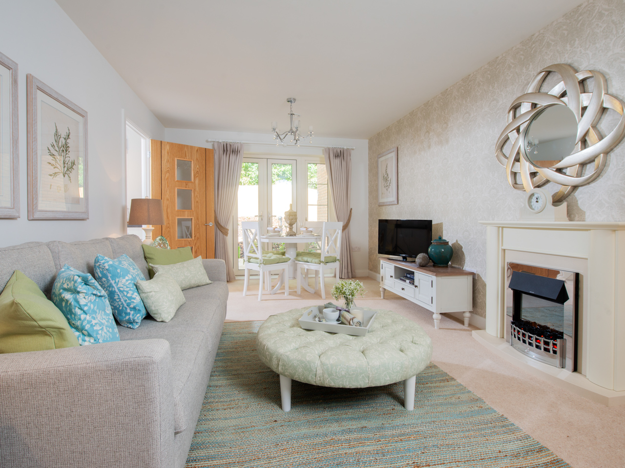 Cozy living area with seating and dining space.