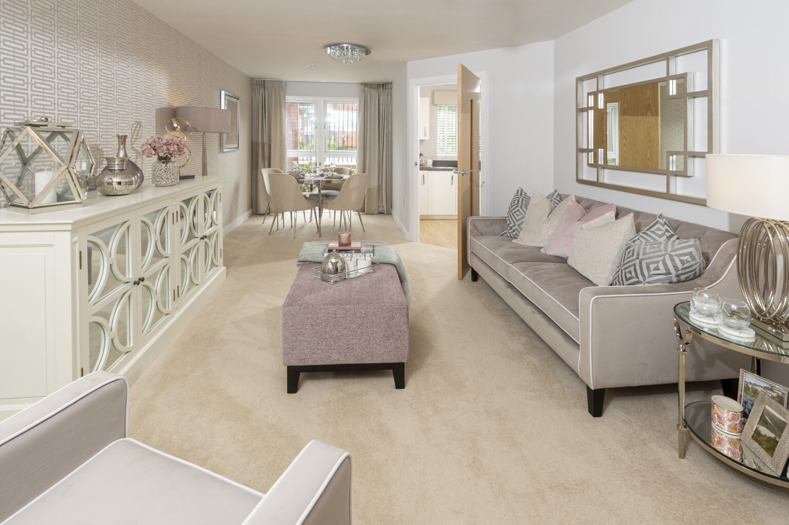 Elegant interior common area with soft furnishings.