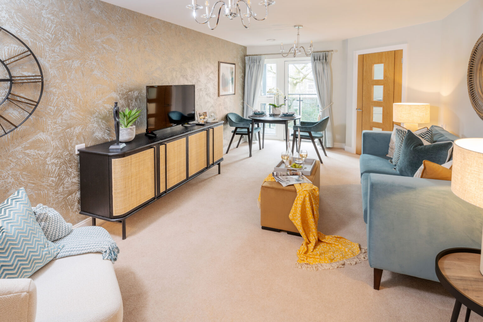 Cozy common area with modern furniture and decor.