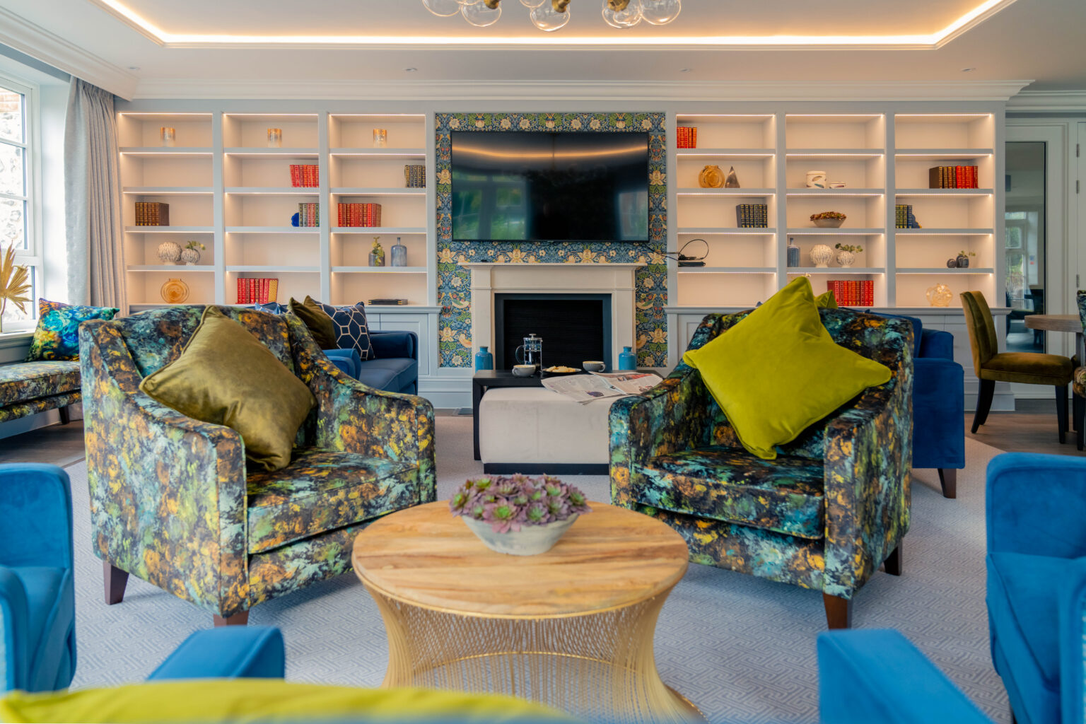 Cozy common area with colorful seating