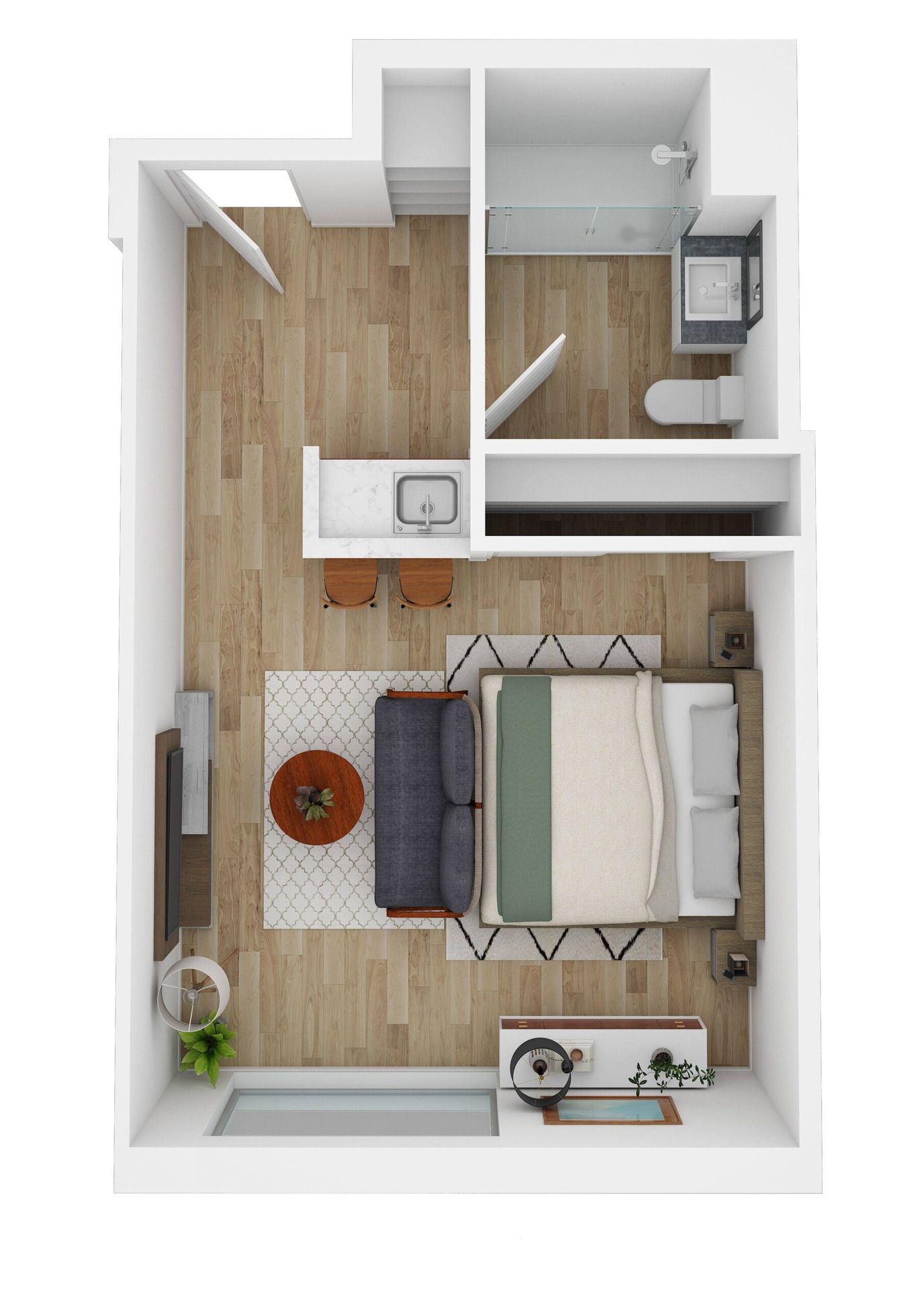 Stylish layout of a private resident room