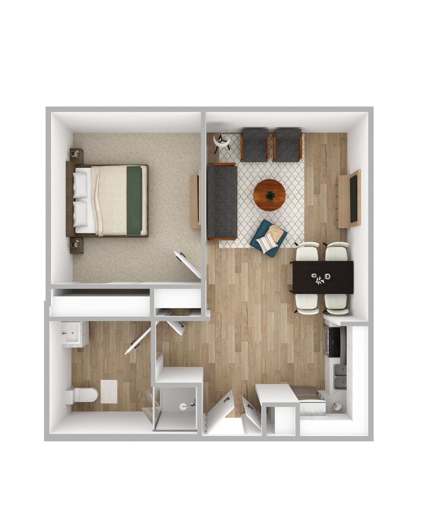 Floor plan of a one-bedroom apartment