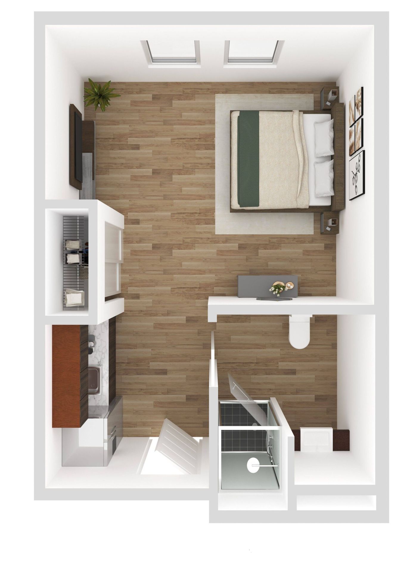 Top view of a well-decorated resident room