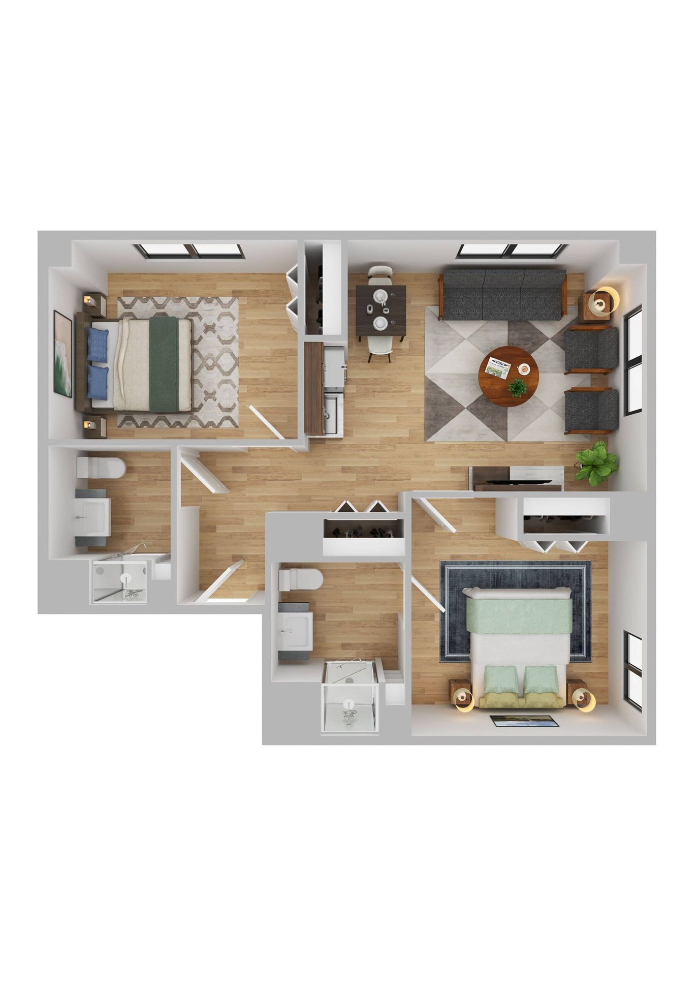 Architectural floor plan of a senior living unit