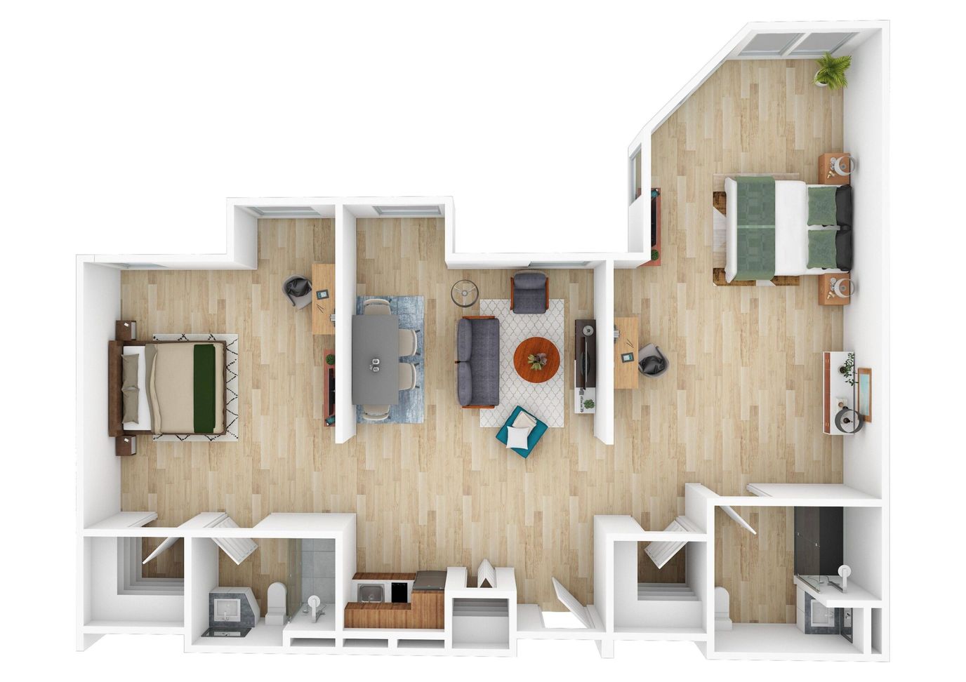 Architectural floor plan of a resident unit layout