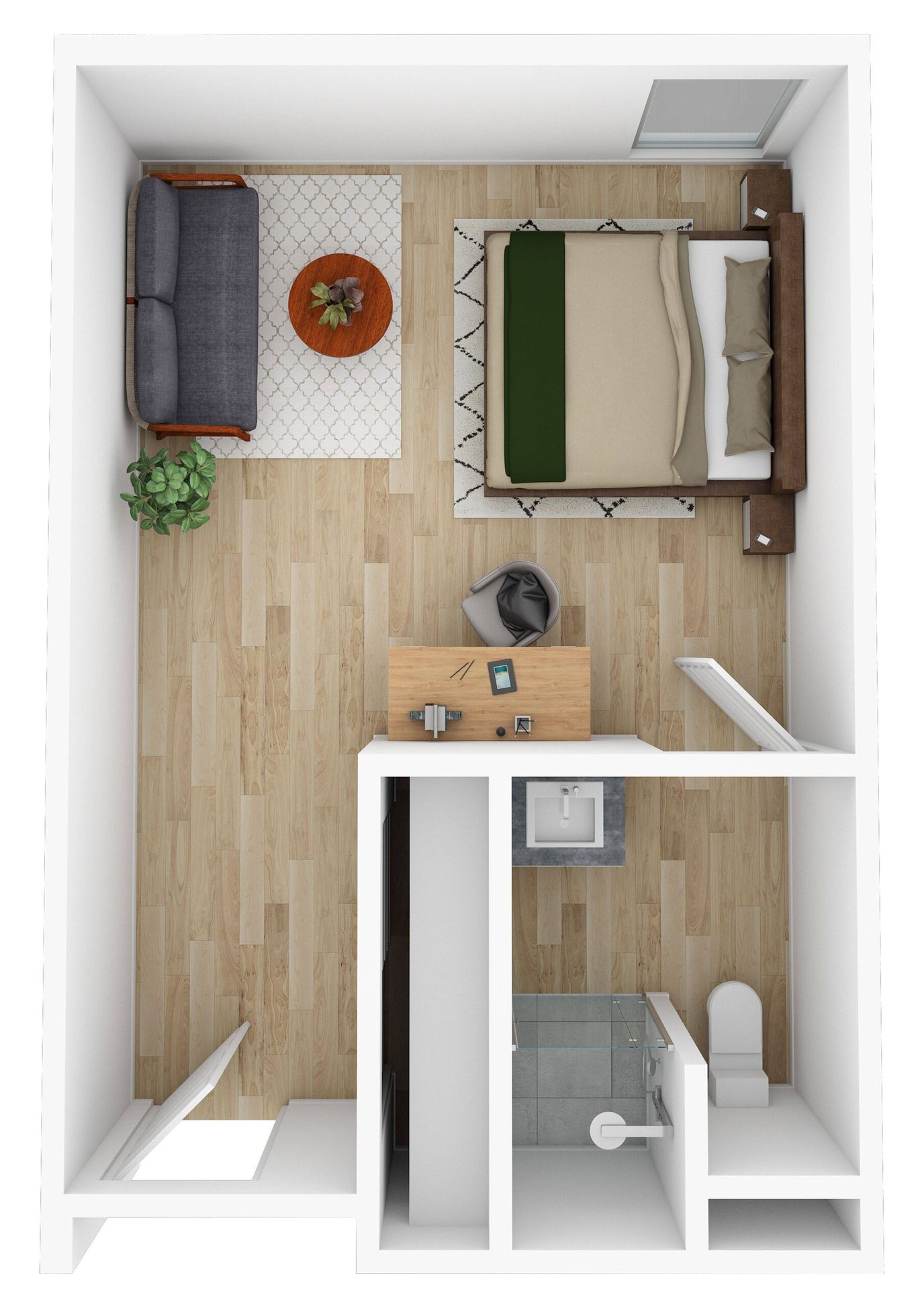 Top view of a well-furnished resident room