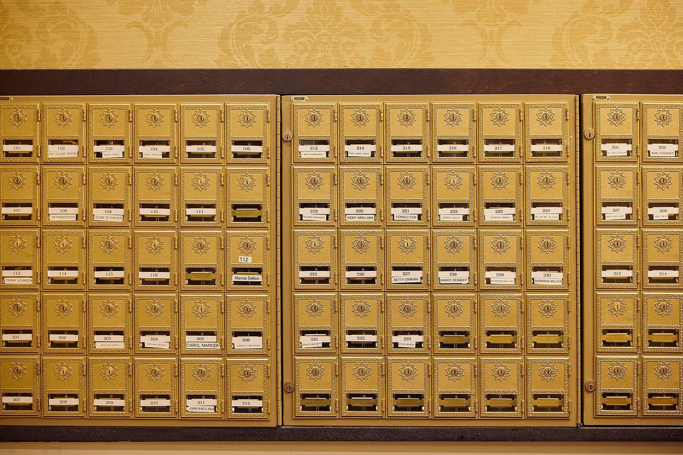 Row of mailboxes in a shared facility area