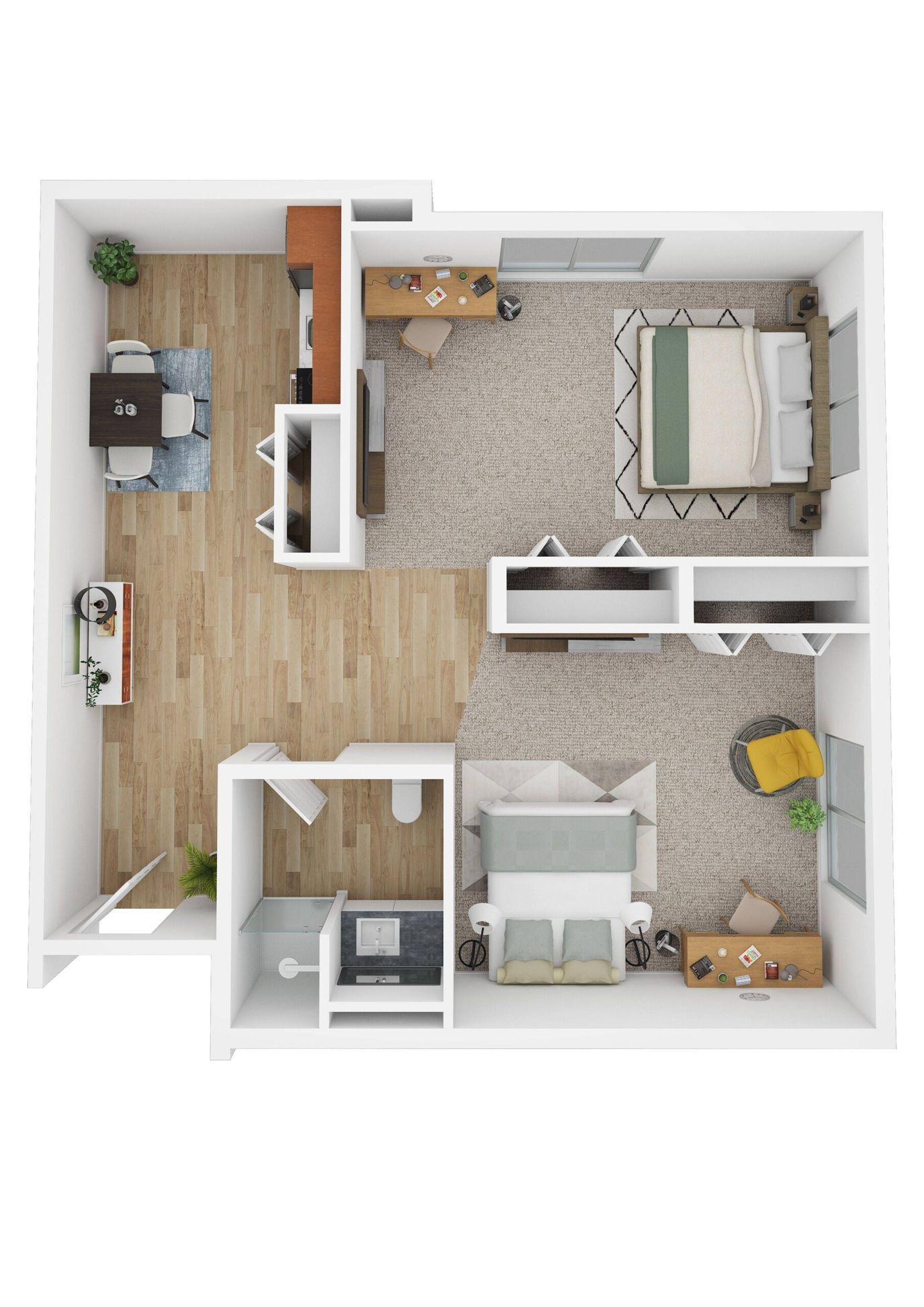 Floor plan of a one-bedroom apartment layout
