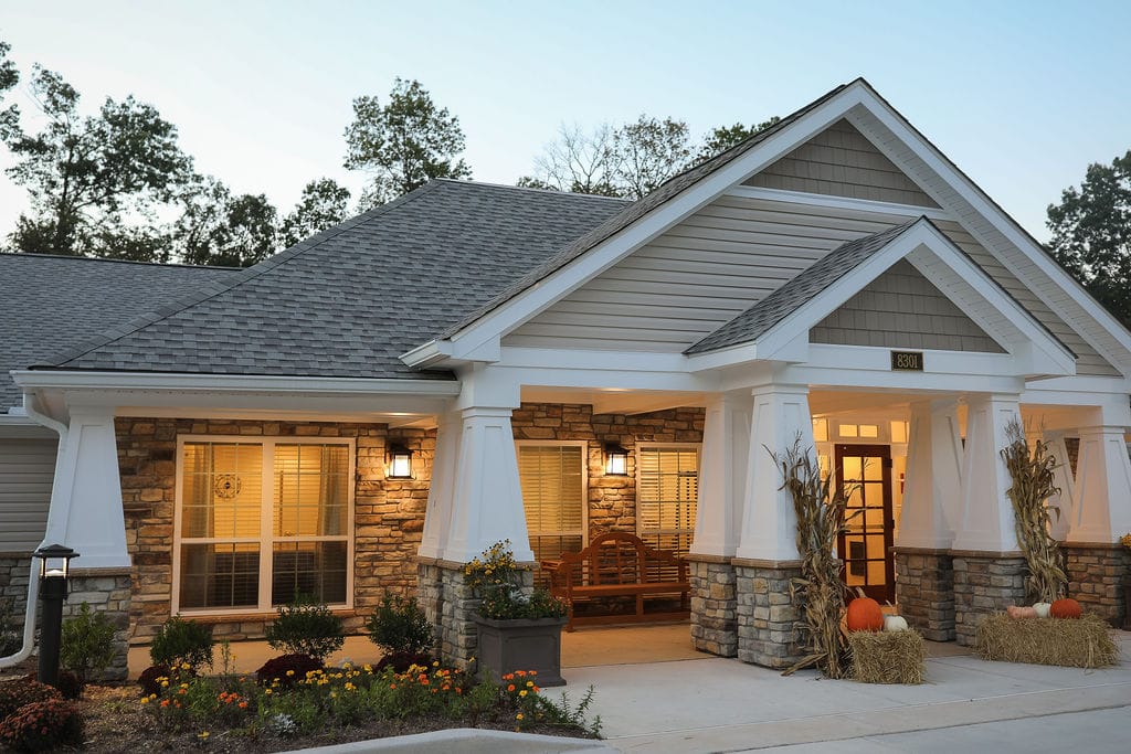 Exterior view of a senior living facility entrance