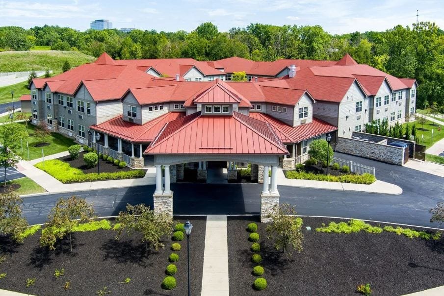 Aerial view of Beachwood Commons building entrance