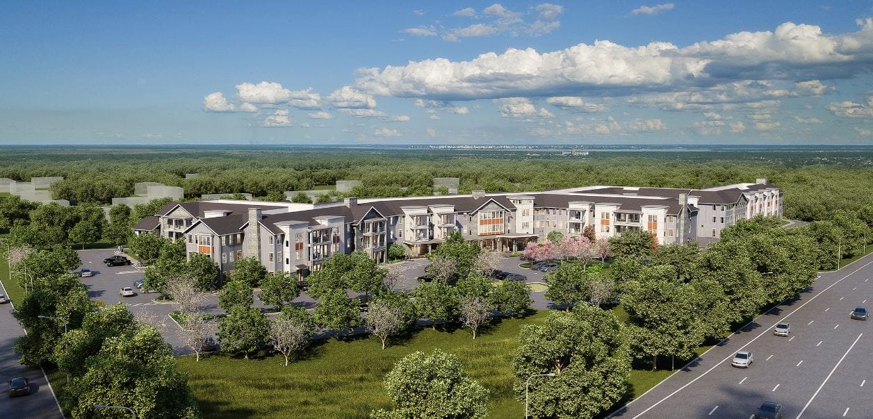 Aerial view of the Brightview Eatontown facility surrounded by greenery