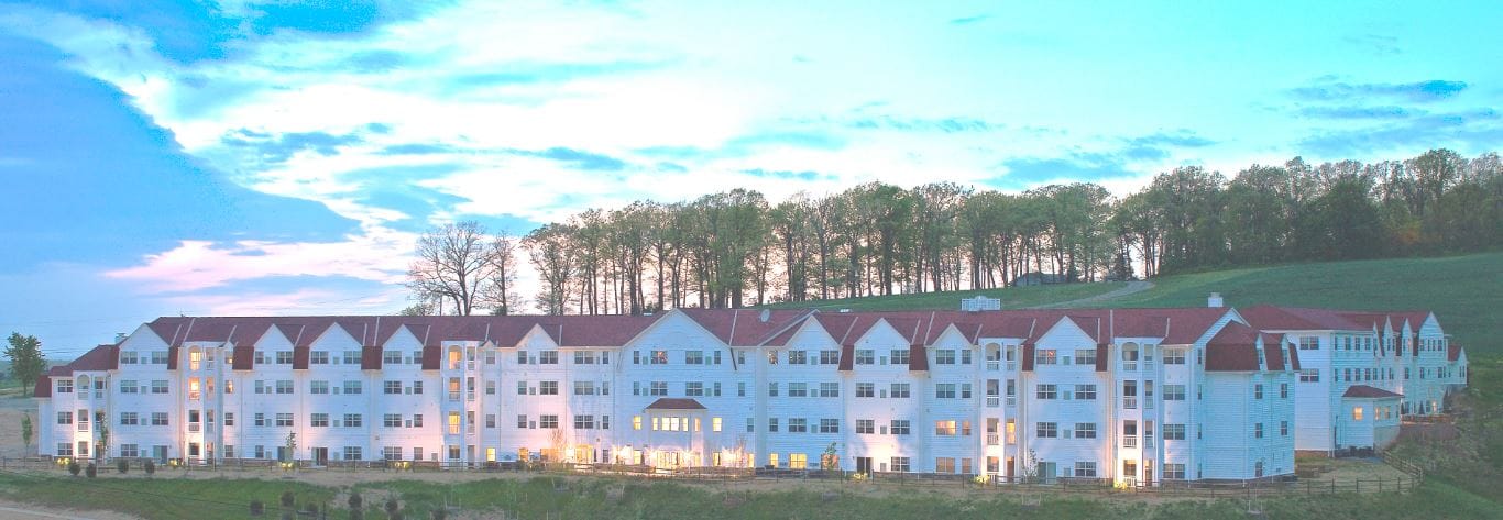 Exterior view of Brightview Westminster Ridge at dusk