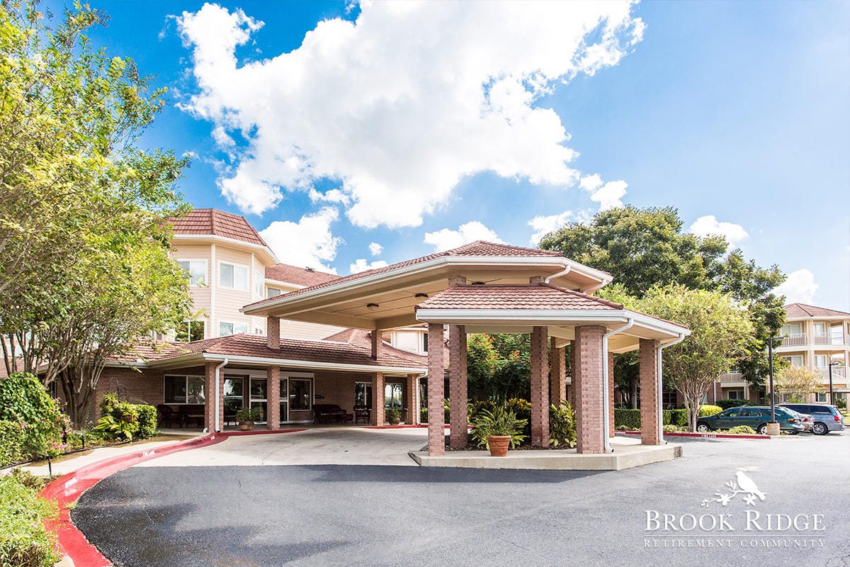 Exterior view of Brook Ridge Retirement Community entrance