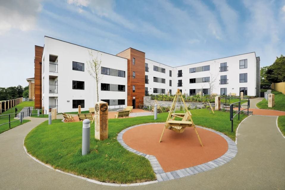 Exterior view of a modern assisted living facility