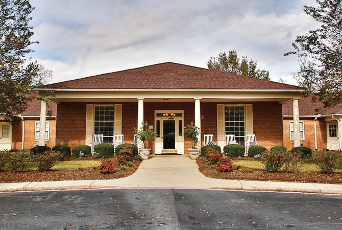 Exterior view of a senior living facility entrance
