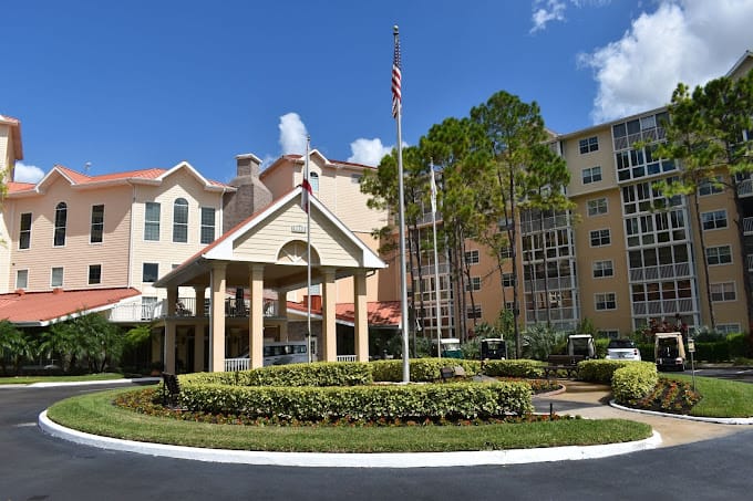 Entrance of Freedom Plaza with landscaped gardens and flagpole