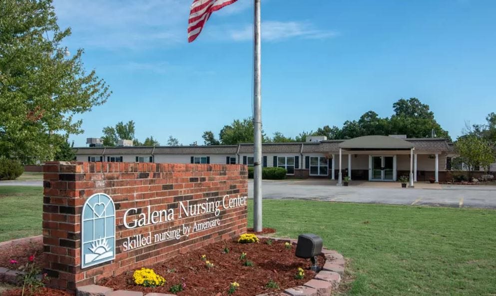 Exterior view of Galena Nursing Center with sign