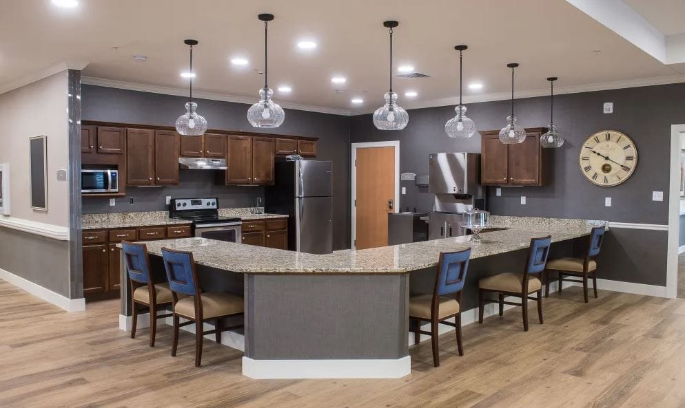 Modern kitchen area in a senior living facility