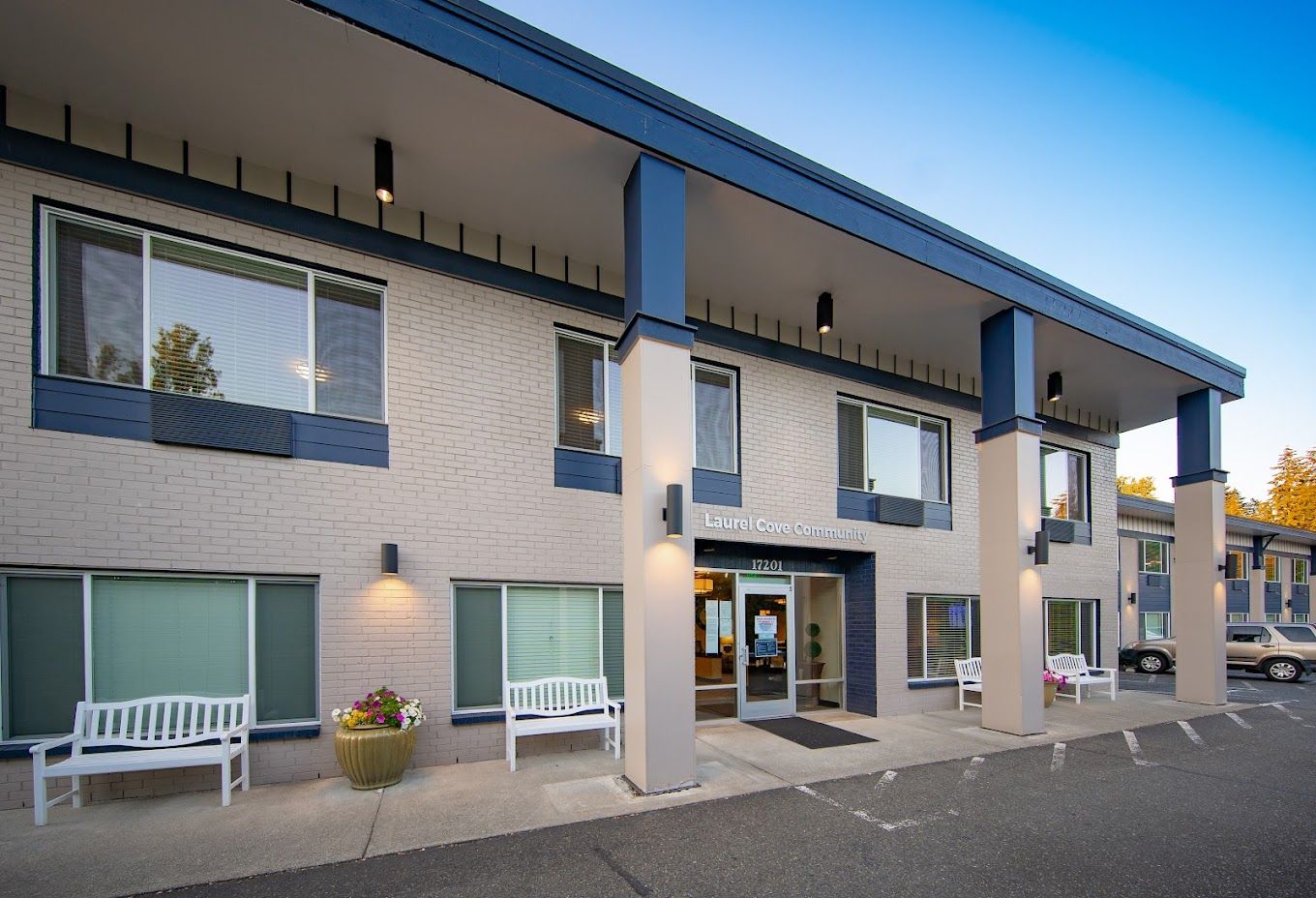 Exterior view of Laurel Cove Community building