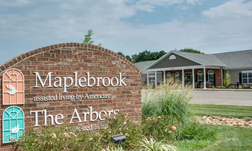 Exterior view of Maplebrook assisted living facility sign