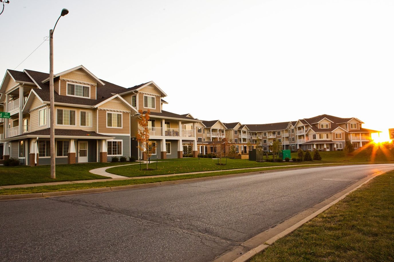 Exterior view of Meadowlark Estates at sunset