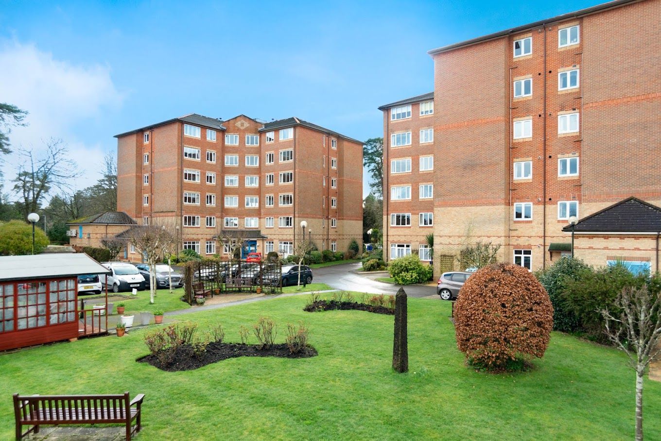 View of the retirement community's exterior and garden area