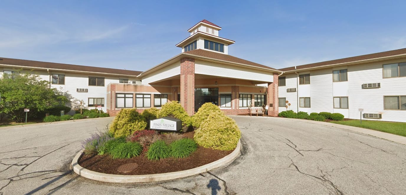 Exterior view of Pines Village retirement community