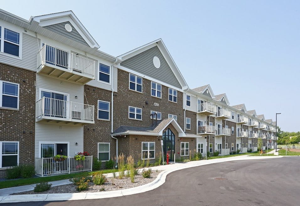 Exterior view of Powers Ridge Senior Living building