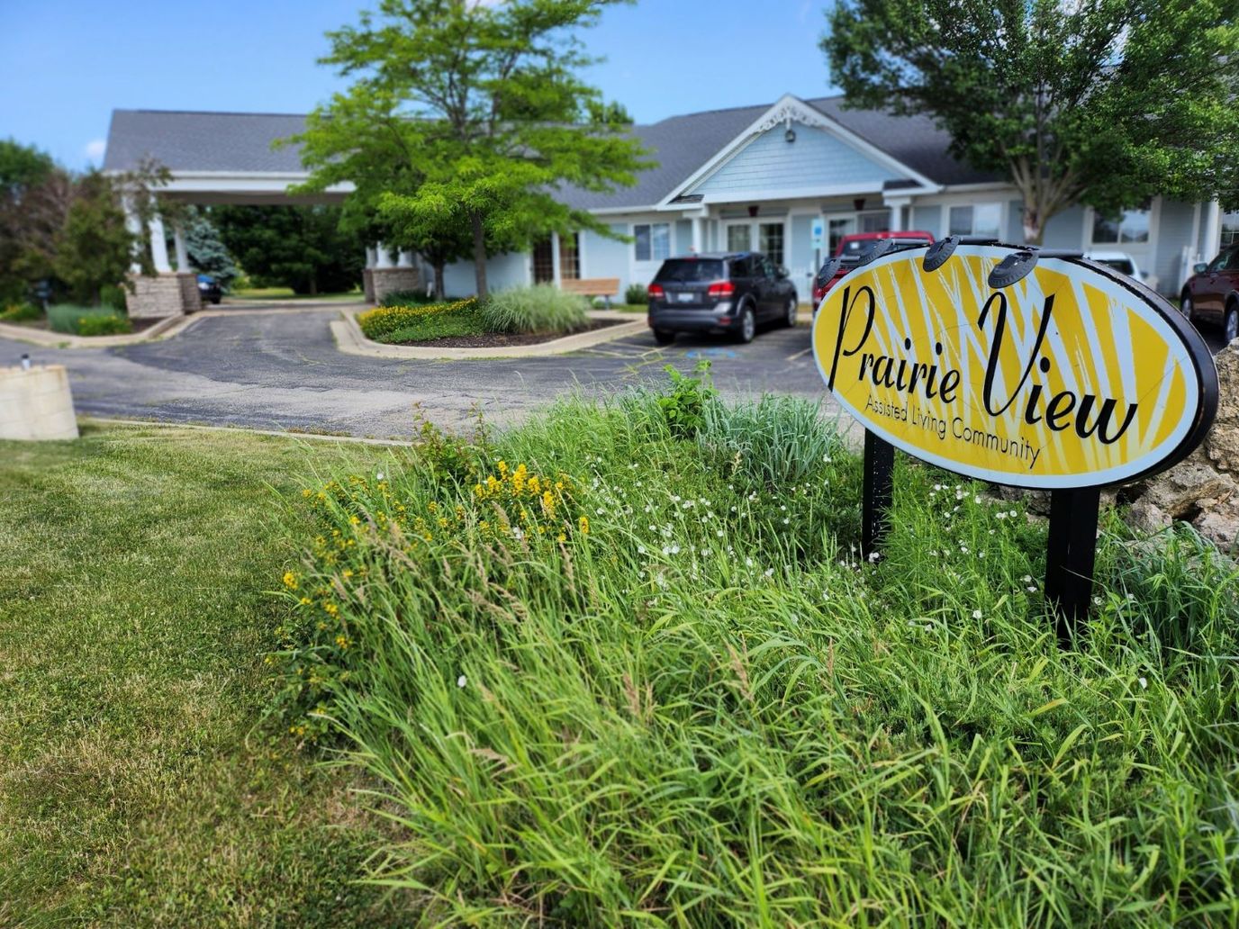 Prairie View logo in front of the building