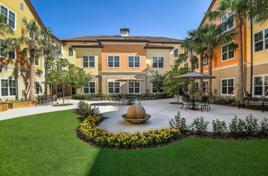 Beautiful outdoor courtyard with seating and landscaping