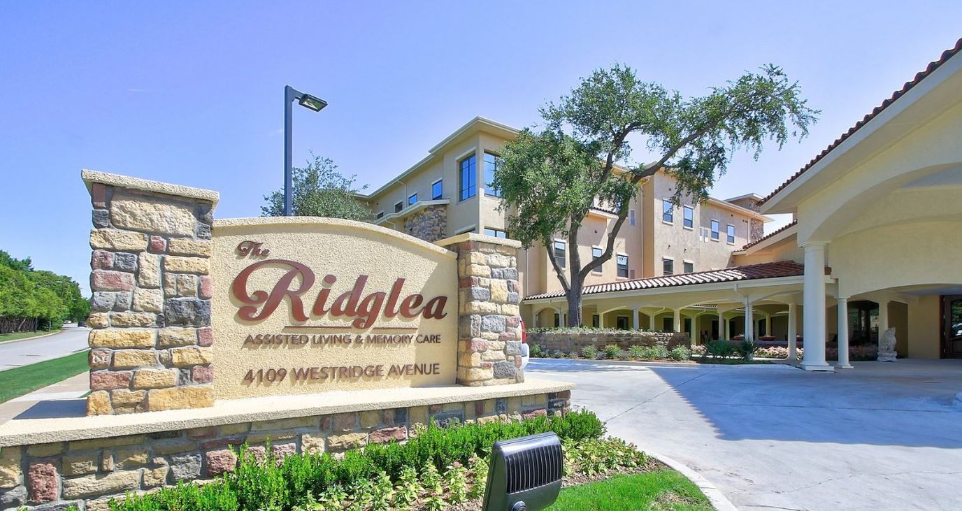Exterior view of The Ridglea Assisted Living entrance