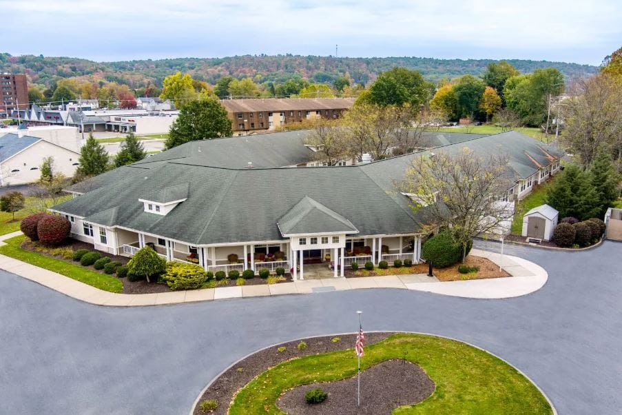 Aerial view of the SouthWoods facility with landscaped grounds