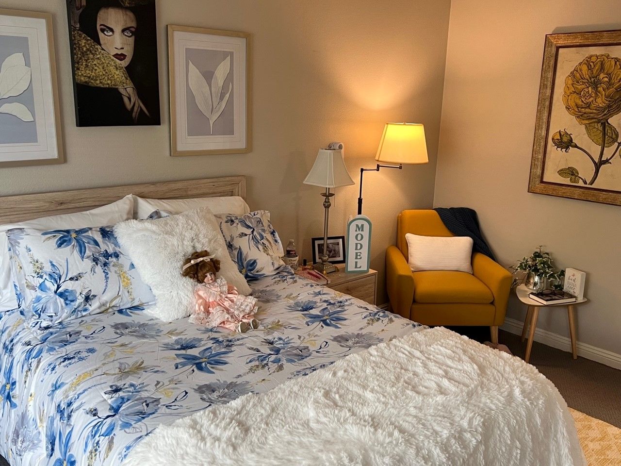 Cozy interior of a model resident room with decor