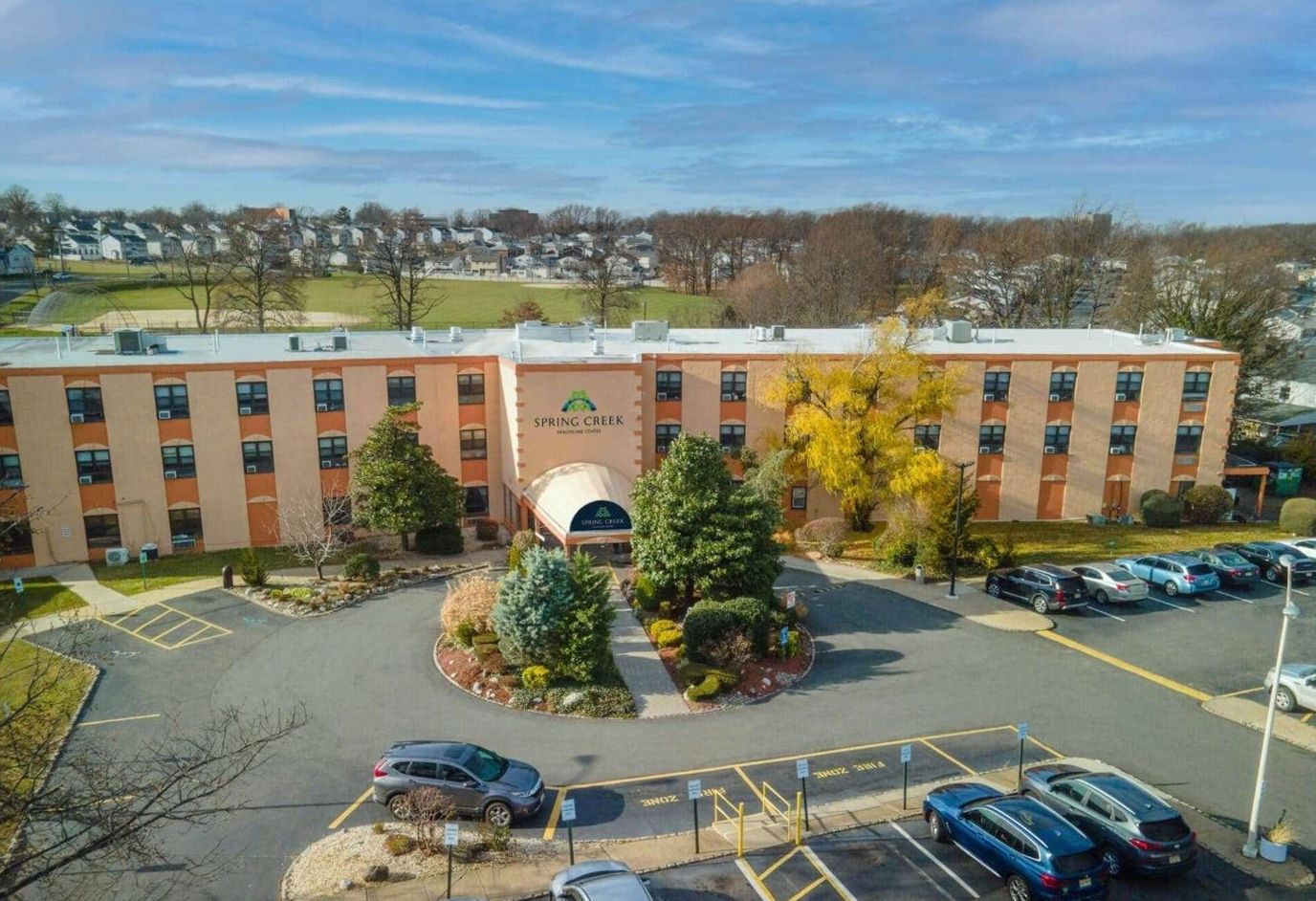 Aerial view of Spring Creek Healthcare Center building exterior
