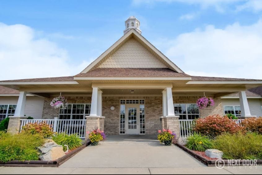 Exterior view of a senior living facility entrance