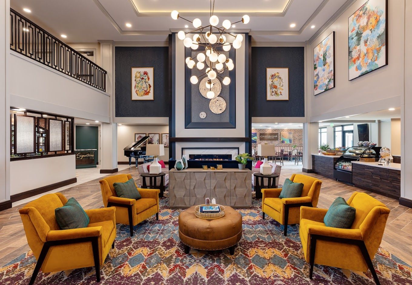 Bright and inviting lobby with seating areas