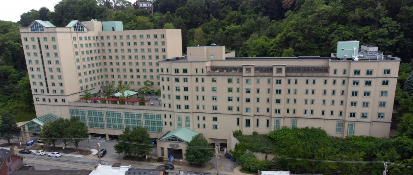 Aerial view of Vincentian Schenley Gardens building and grounds