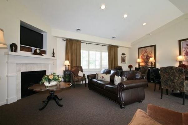 Cozy living room area in a senior living facility