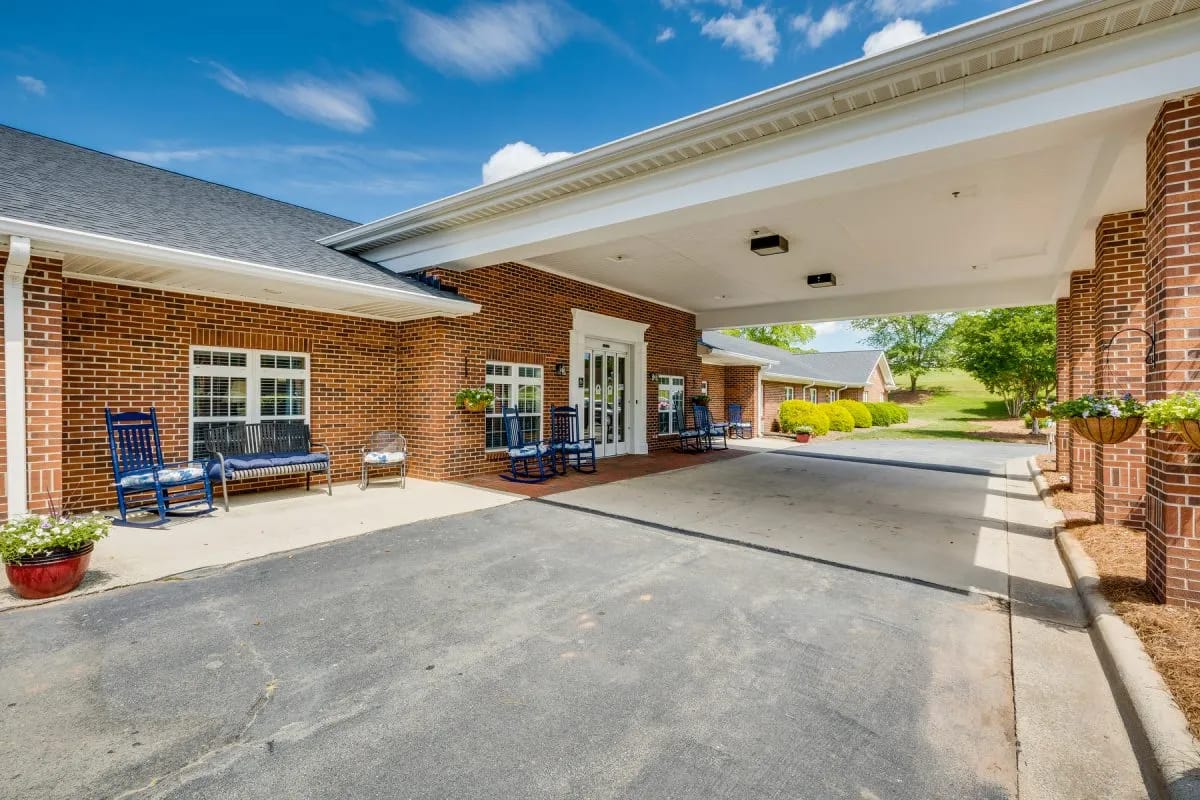Exterior view of a senior care facility entrance
