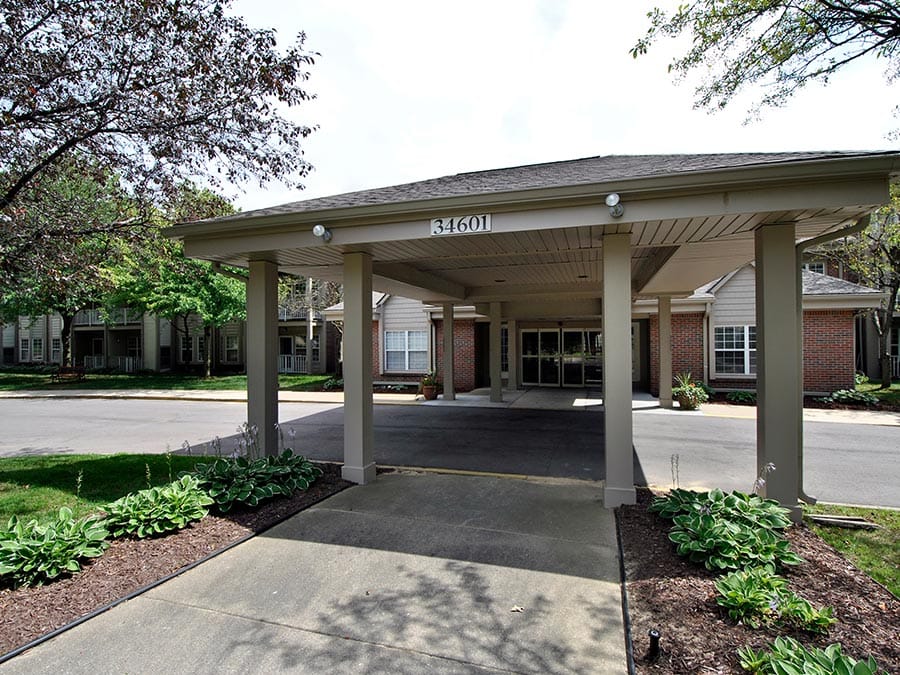 Entrance of Westhaven Manor facility with canopy and landscaping