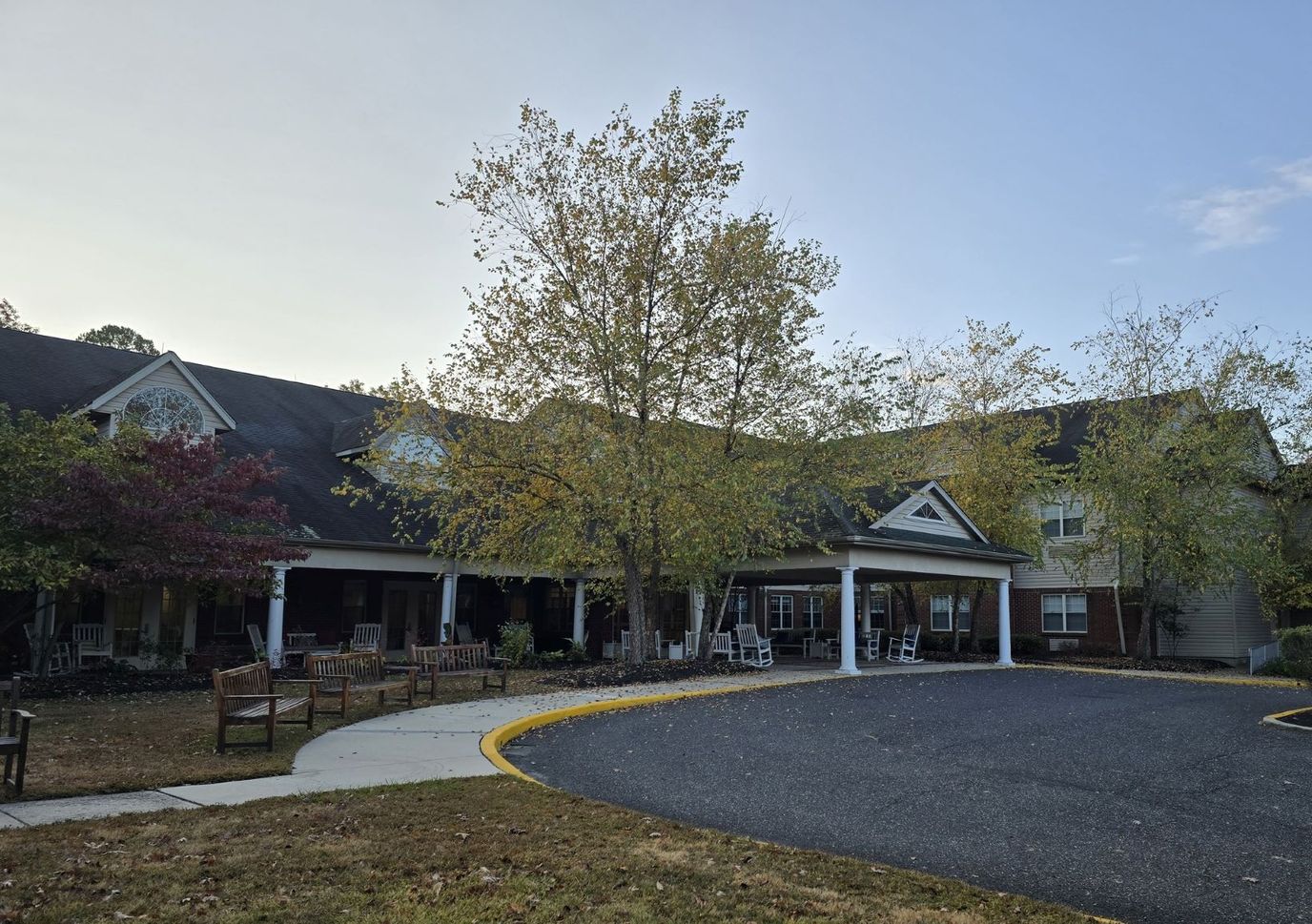 Exterior view of Woodview Estates Assisted Living entrance