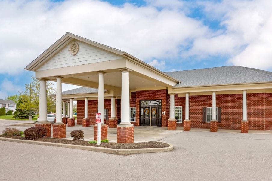 Exterior view of the main entrance of Lorain Estates Senior Living