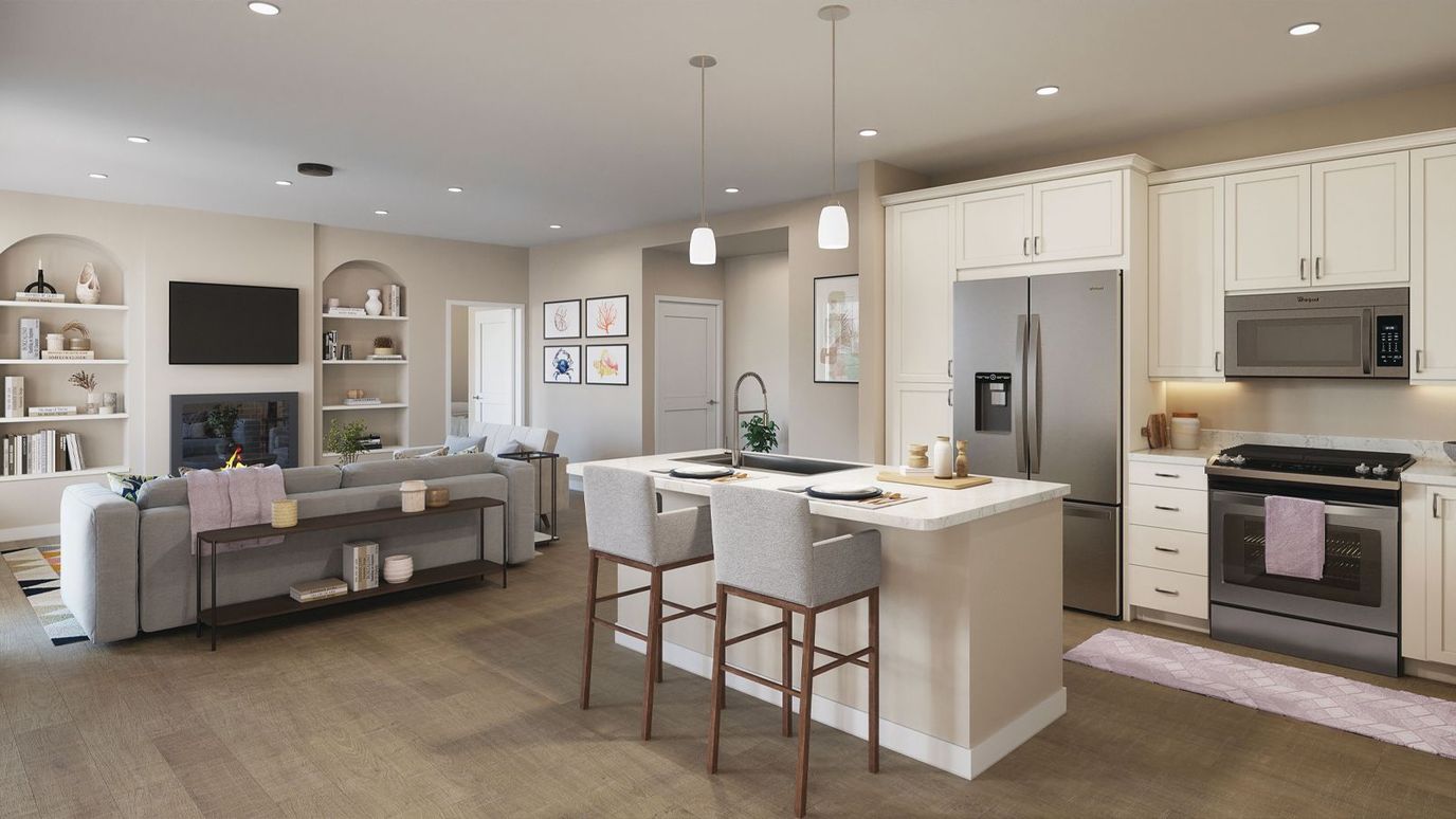 Modern kitchen and living area setup in a senior living space